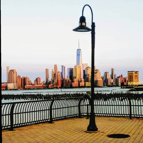 Lamp post with skyline