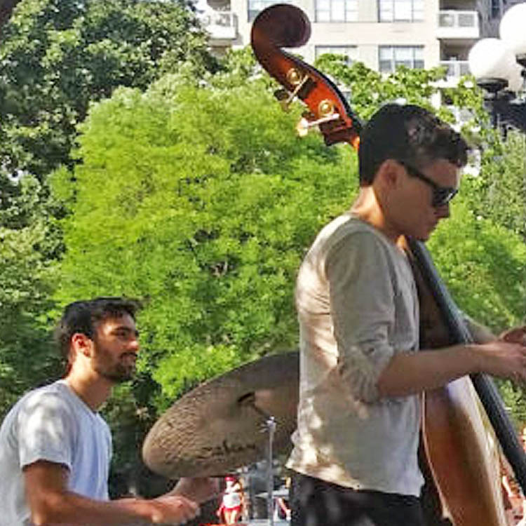 Musicians playing instruments outside