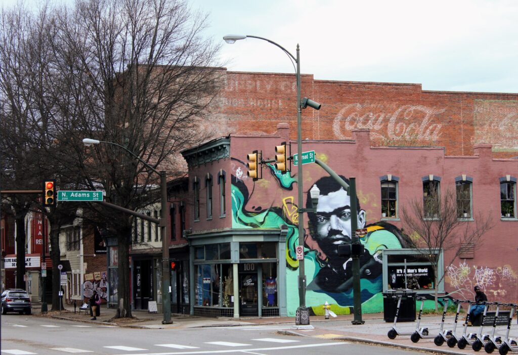 Street view of a mural in the Arts District in Richmond VA