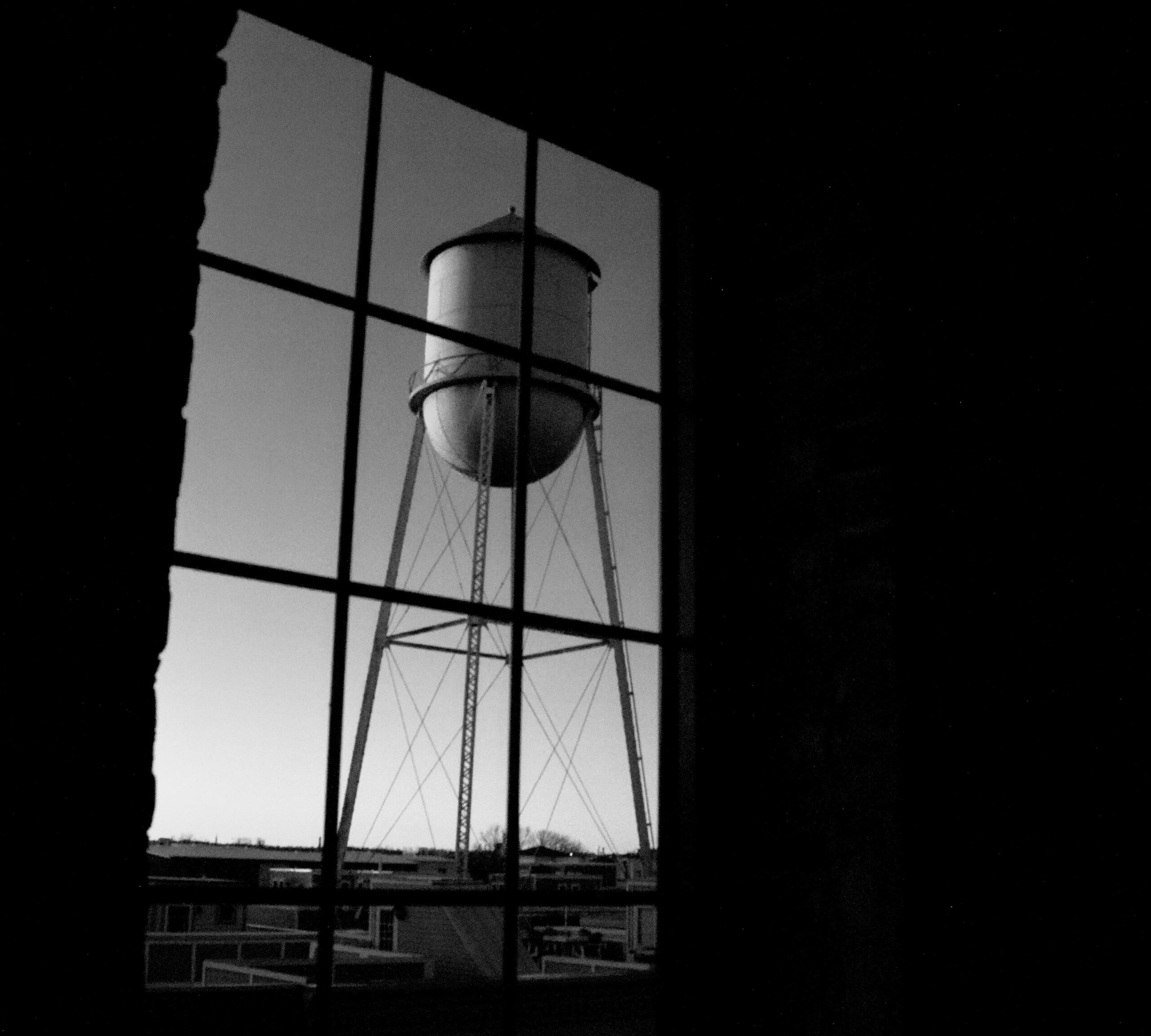 Black and white photography of a water tower in Richmond VA
