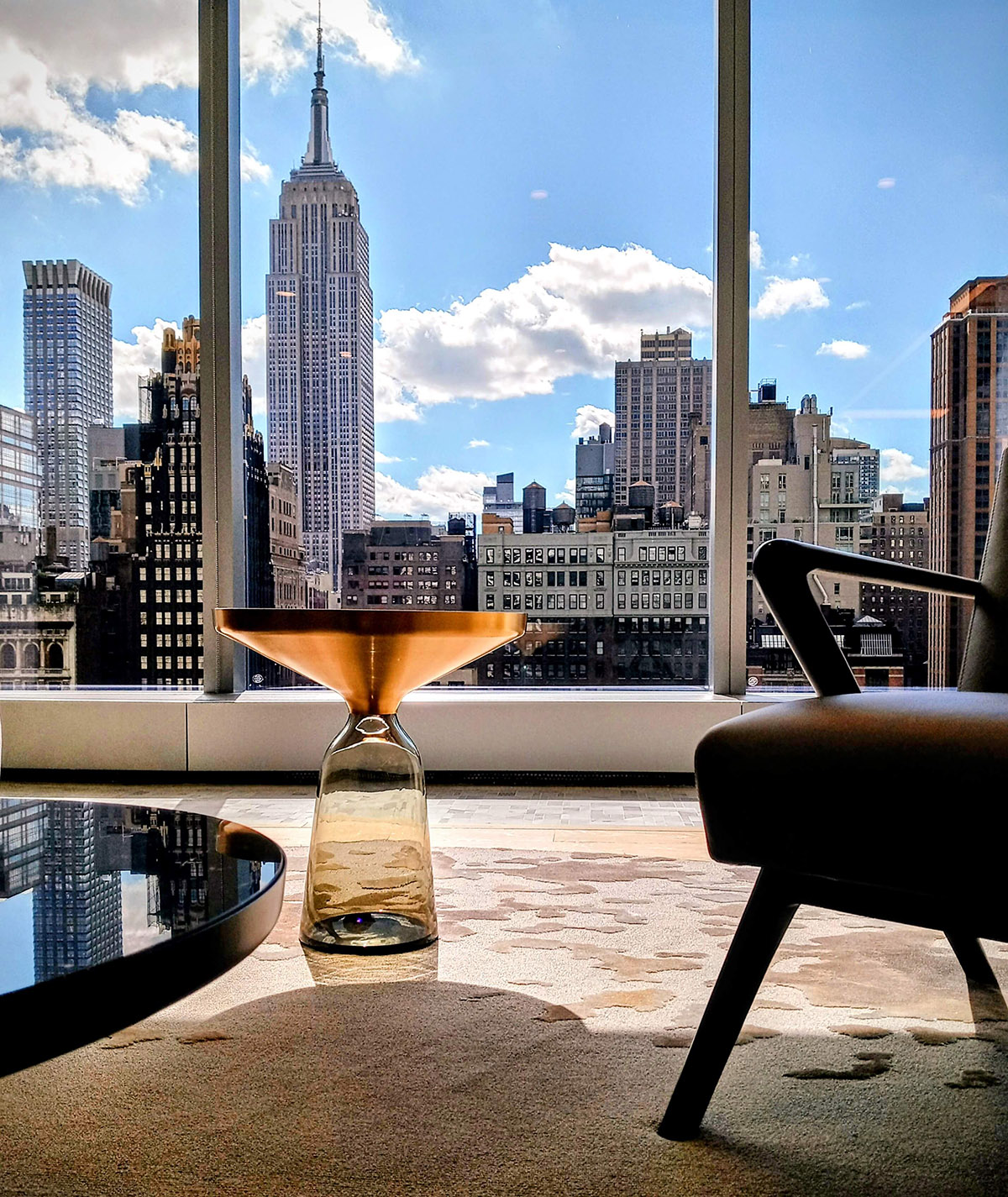 NYC skyline from a luxury apartment